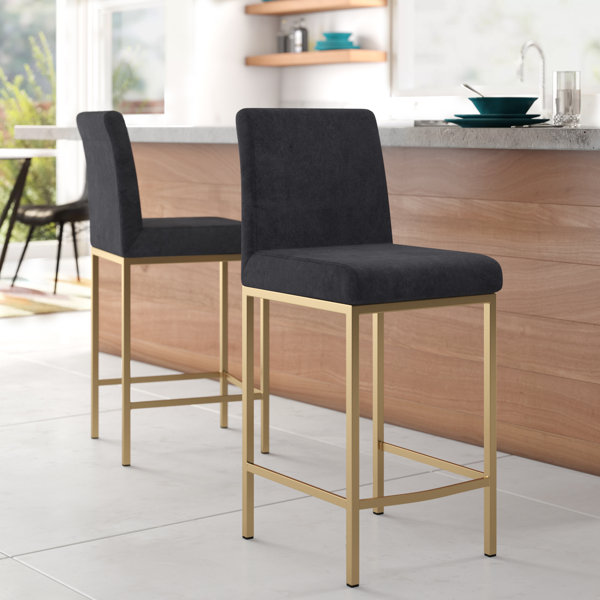 Wrought Studio Nanci Velvet/Metal 26" Bar Stool & Reviews Wayfair